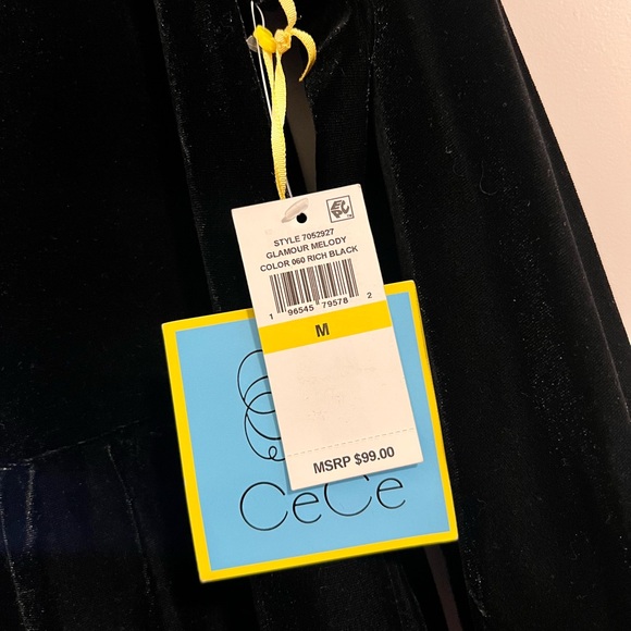 NWT CeCe Black Velvet Long Sleeve Babydoll Dress - Picture 3 of 4